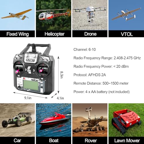 HAWK'S WORK Flysky FS-i6X 10Ch Transmitter with FS-iA10B Receiver, 2.4GHz RC Controller for RC Car Boat Airplane Helicopter Drone Robot & Construction Vehicle (Mode 2) - Image 2