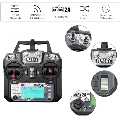 HAWK'S WORK Flysky FS-i6X 10Ch Transmitter with FS-iA10B Receiver, 2.4GHz RC Controller for RC Car Boat Airplane Helicopter Drone Robot & Construction Vehicle (Mode 2) - Image 3