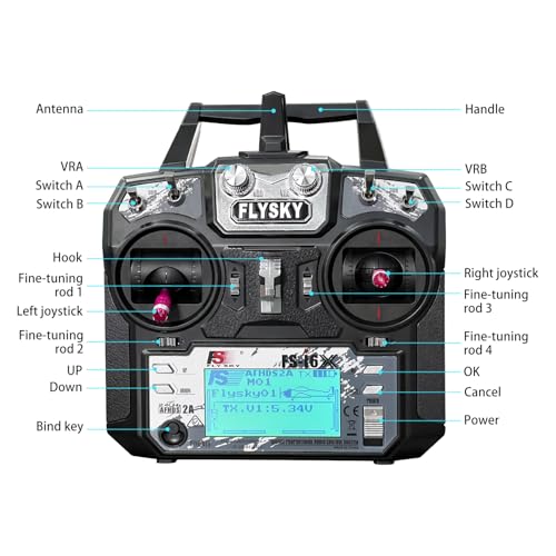 HAWK'S WORK Flysky FS-i6X 10Ch Transmitter with FS-iA10B Receiver, 2.4GHz RC Controller for RC Car Boat Airplane Helicopter Drone Robot & Construction Vehicle (Mode 2) - Image 4