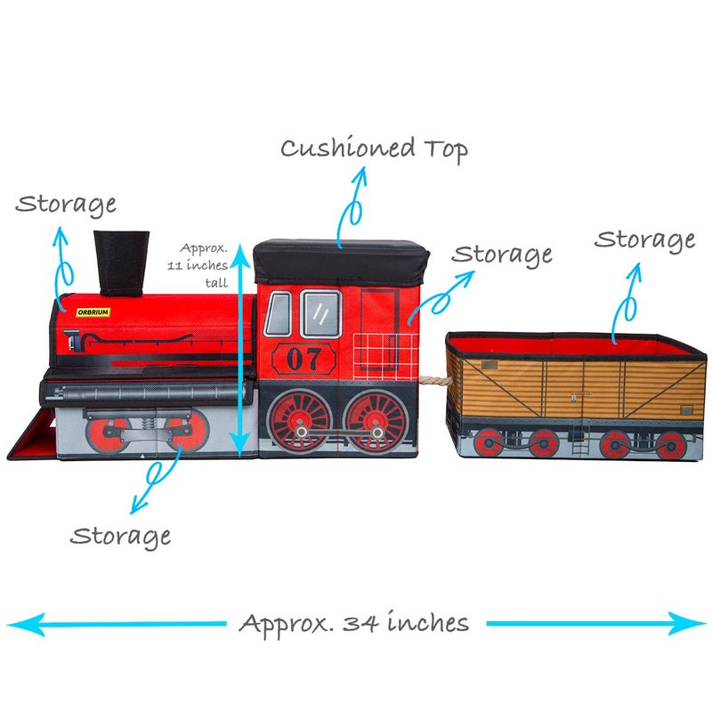أوربيوم منظم صندوق تخزين الألعاب القابل للطي على شكل قطار من Orbrium Toys لقطار توماس الخشبي وقطار توماس الخزان وتراك ماستر وما إلى ذلك. - Image 2