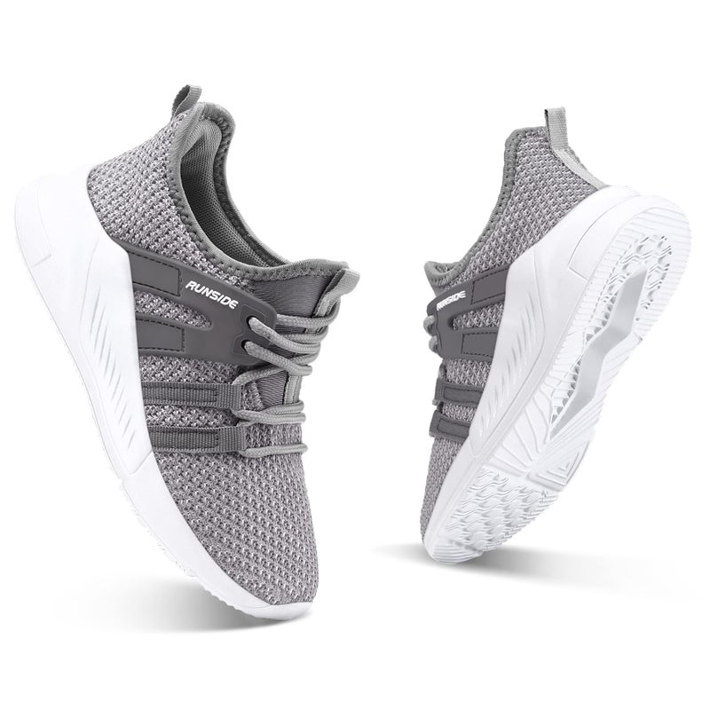 RUNSIDE Boys Girls Tennis Shoes Kids Lightweight Breathable Sneakers Lace-up Running Athletic Shoes for Toddler/Little Kid/Big Kid Grey - Image 3