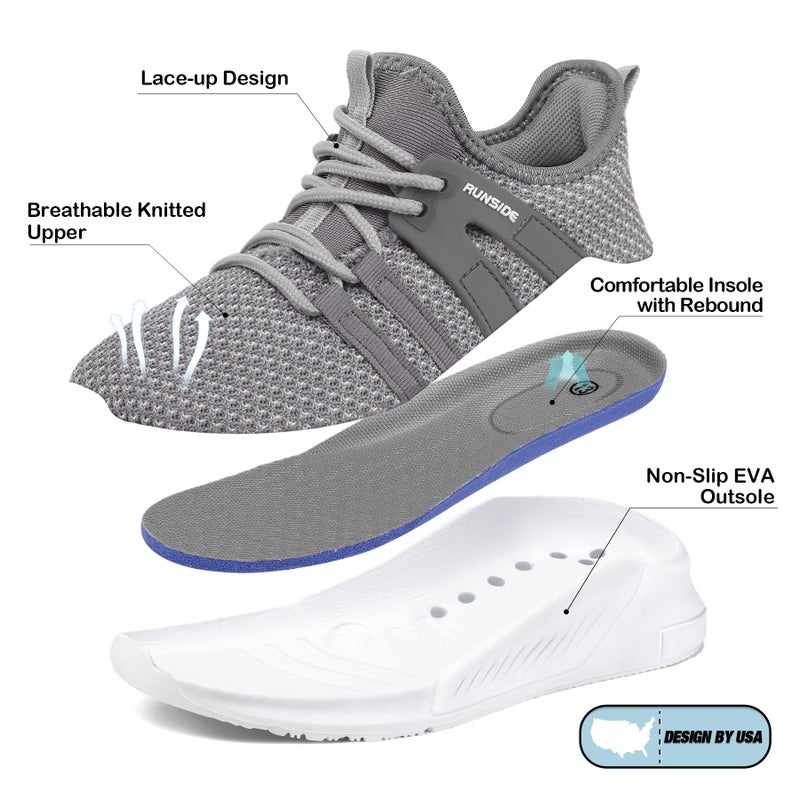 RUNSIDE Boys Girls Tennis Shoes Kids Lightweight Breathable Sneakers Lace-up Running Athletic Shoes for Toddler/Little Kid/Big Kid Grey - Image 5