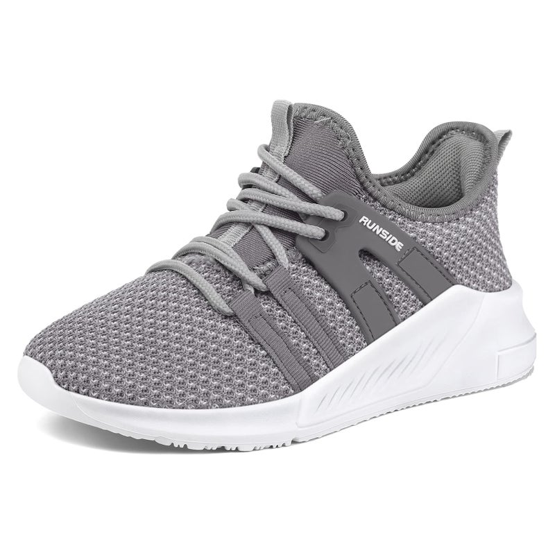 RUNSIDE Boys Girls Tennis Shoes Kids Lightweight Breathable Sneakers Lace-up Running Athletic Shoes for Toddler/Little Kid/Big Kid Grey - Image 1