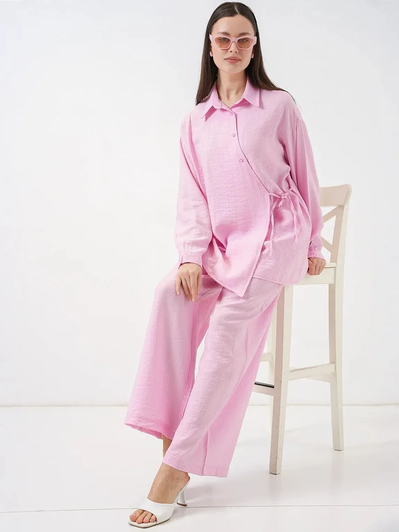 BIG DART BDART Tie Detail Shirt Collar Tunic-Pants Set