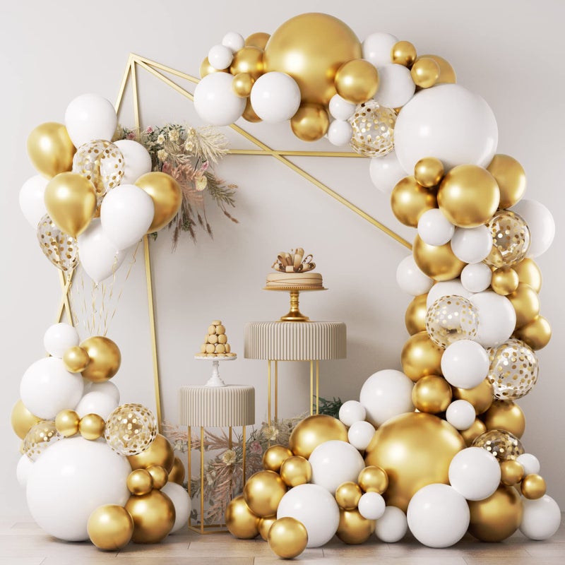 COKAOBE White and Gold Balloons Garland Kit 124pcs White Metallic Gold Confetti Balloon Arch Kit for Wedding Engagements Birthday Graduation Baby Shower Celebrations Anniversary Party Decorations - Image 2