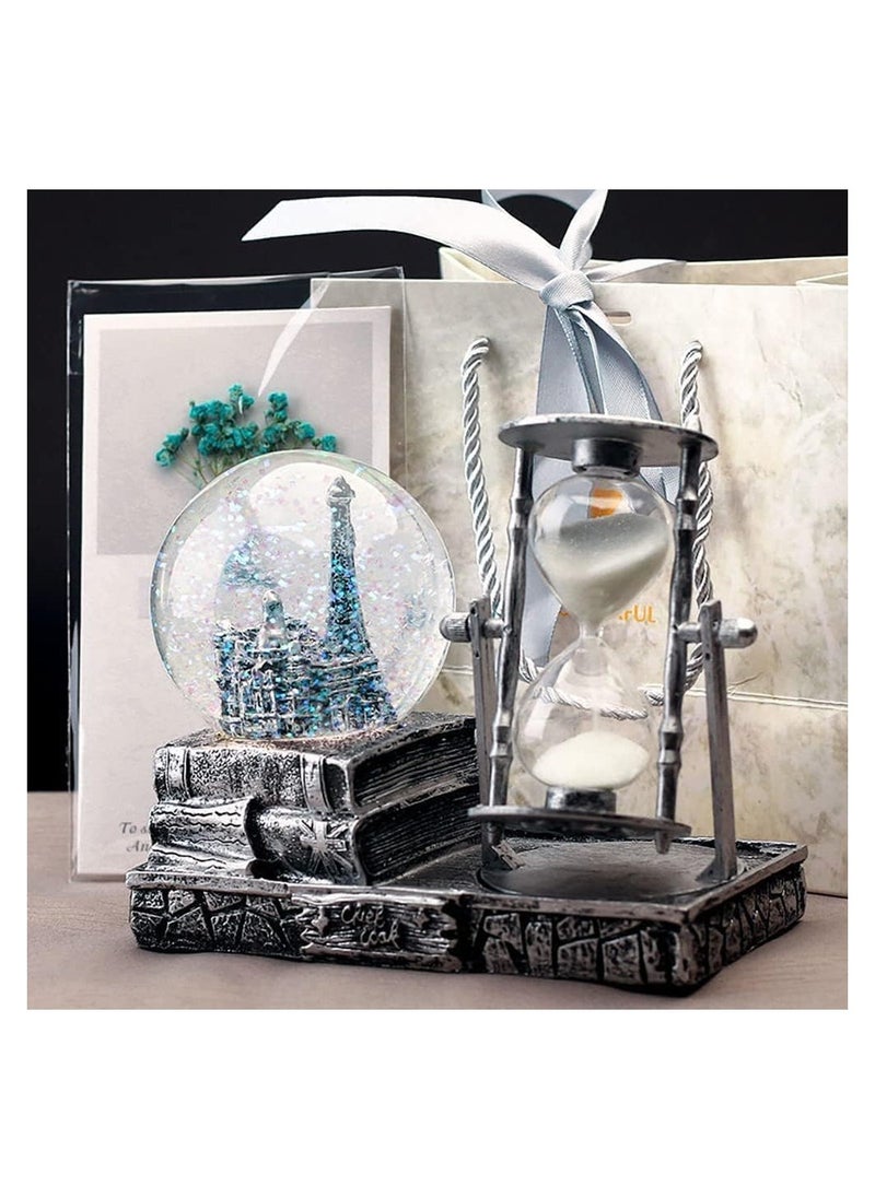 RATSAW LED Music Crystal Snow Globe with Hourglass Timer Retro Castle Musical Globe Color Changing Lights Home Decoration Statue Home Decor Silver  - Image 3