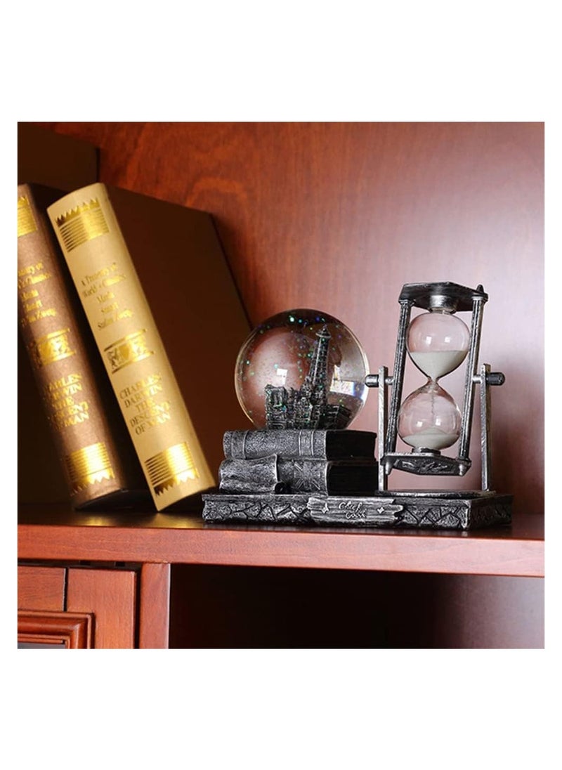 RATSAW LED Music Crystal Snow Globe with Hourglass Timer Retro Castle Musical Globe Color Changing Lights Home Decoration Statue Home Decor Silver  - Image 5