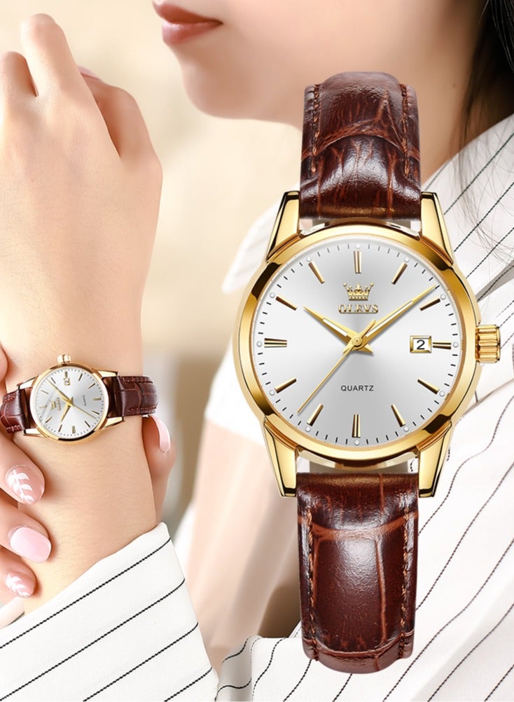 OLEVS Luxury Fashion Watch for Women Leather Strap Waterproof Quartz Ladies Wristwatch Original Simple Elegant Women's Watches - Image 1