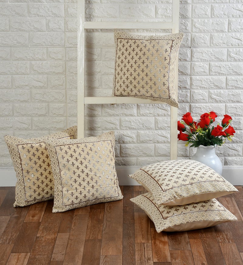 FRESH FROM LOOM 500 Tc Jacquard Soft Velvet Cushion Covers | Hypo-Allergenic | Washable | Non-Fade Diwan Sofa Pillow Covers for Home (Size - 16 X16 Inch, Color - Cream) - Set of 5pc, 240 TC - Image 2