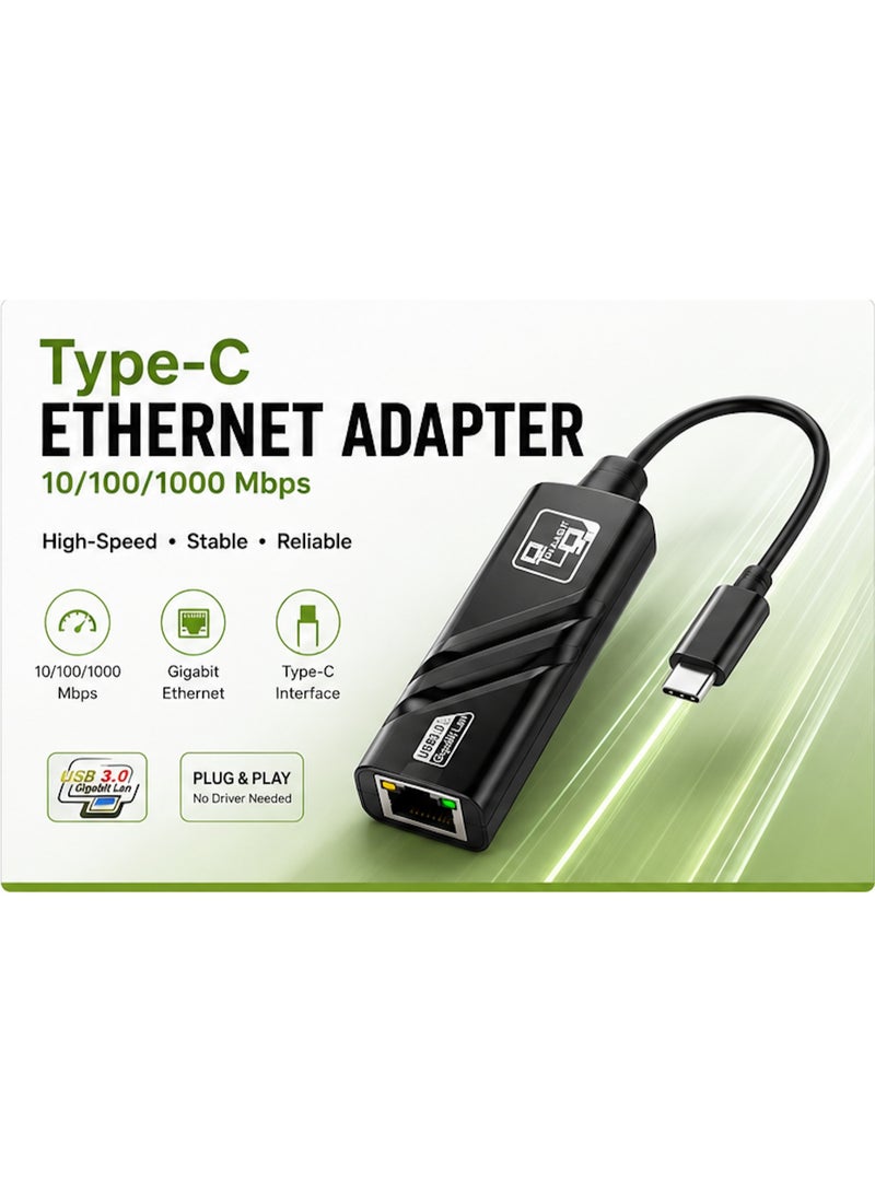 TYPE-C ETHERNET ADAPTER 10/100/1000Mbps, Plug & Play for MacBook, Laptop, PC, Chromebook & More - Image 2