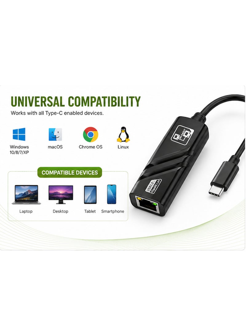TYPE-C ETHERNET ADAPTER 10/100/1000Mbps, Plug & Play for MacBook, Laptop, PC, Chromebook & More - Image 4
