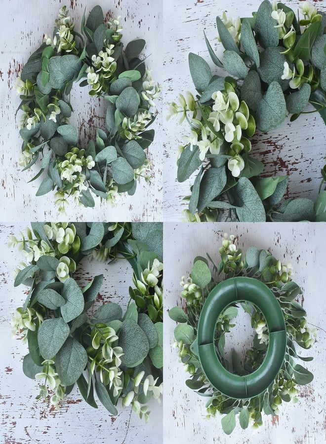 LSKYTOP 1 Pc Green Eucalyptus Round Wreath Artificial Farmhouse Wreath for Door Wall Window Decor,11Inch/PC - Image 3
