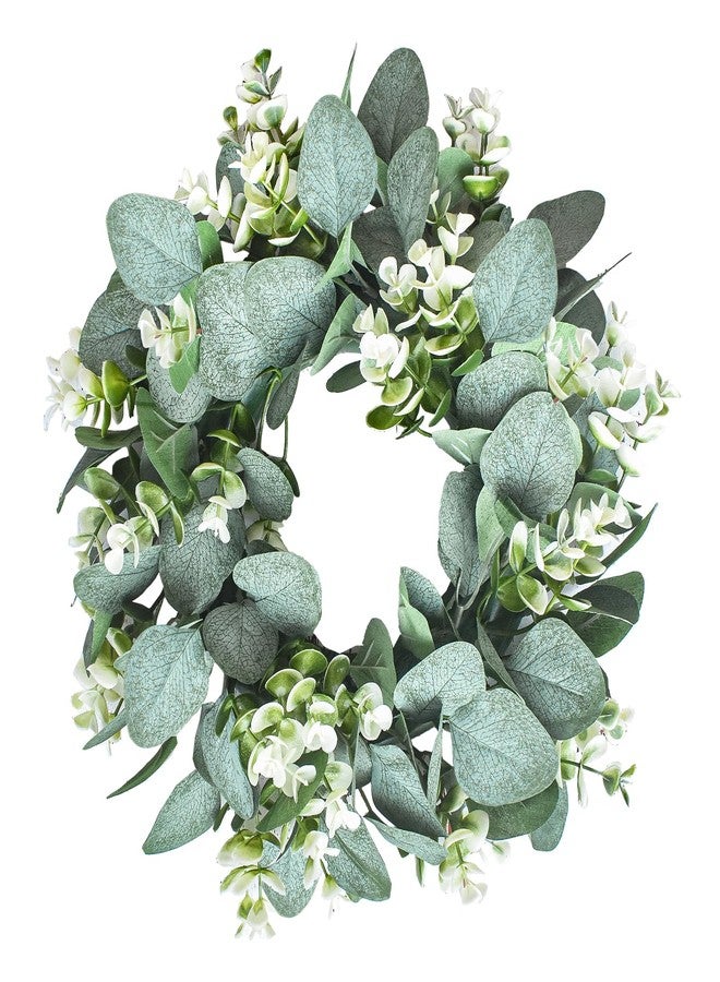 LSKYTOP 1 Pc Green Eucalyptus Round Wreath Artificial Farmhouse Wreath for Door Wall Window Decor,11Inch/PC - Image 1