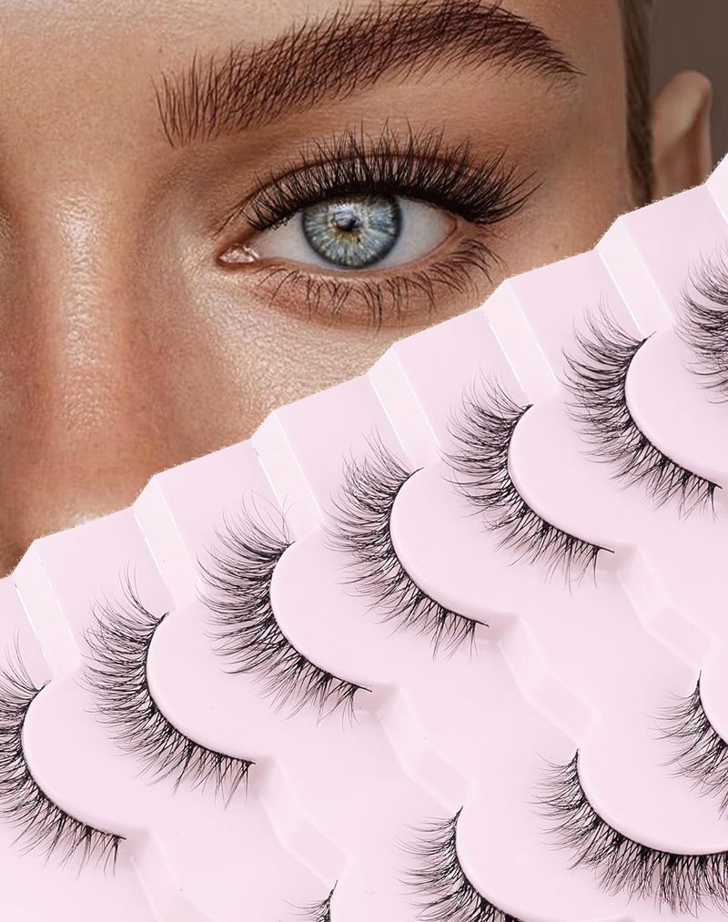 Onlyall Natural Lashes Wispy Lashes Natural Look False Eyelashes Natural Flared Eyelashes False Eye Lashes Soft Fluffy Lashes 7 Pairs D1 Natural (6-13MM) - Image 1
