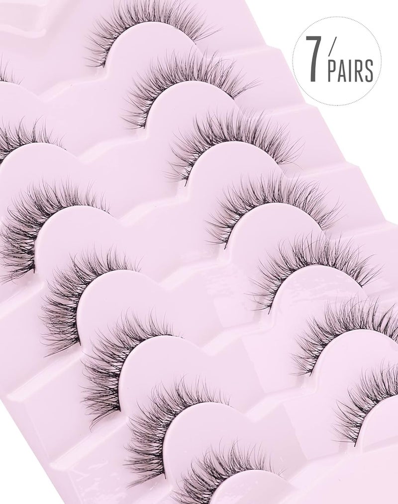 Onlyall Natural Lashes Wispy Lashes Natural Look False Eyelashes Natural Flared Eyelashes False Eye Lashes Soft Fluffy Lashes 7 Pairs D1 Natural (6-13MM) - Image 3