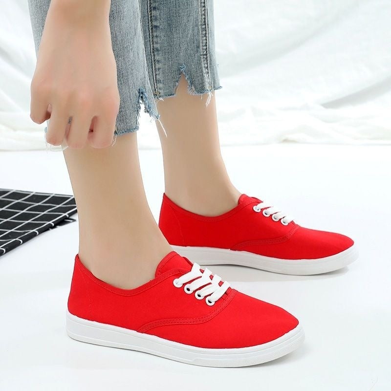 White Crane Crane Spring/Autumn Lace-Up Canvas Shoes Low-Top Casual Sneakers for Kids, Solid Color Korean Style