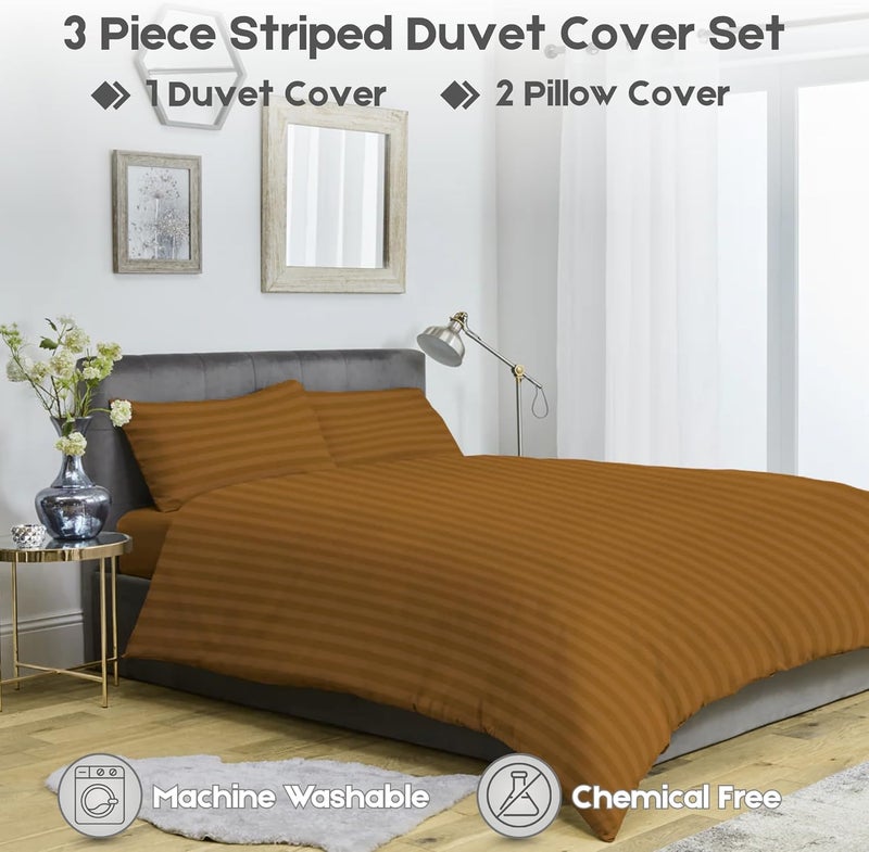 FOAM CRAFT Stripe 3-Piece Duvet Cover Set - 100% Cotton, Mocha, Twin Size - Image 5
