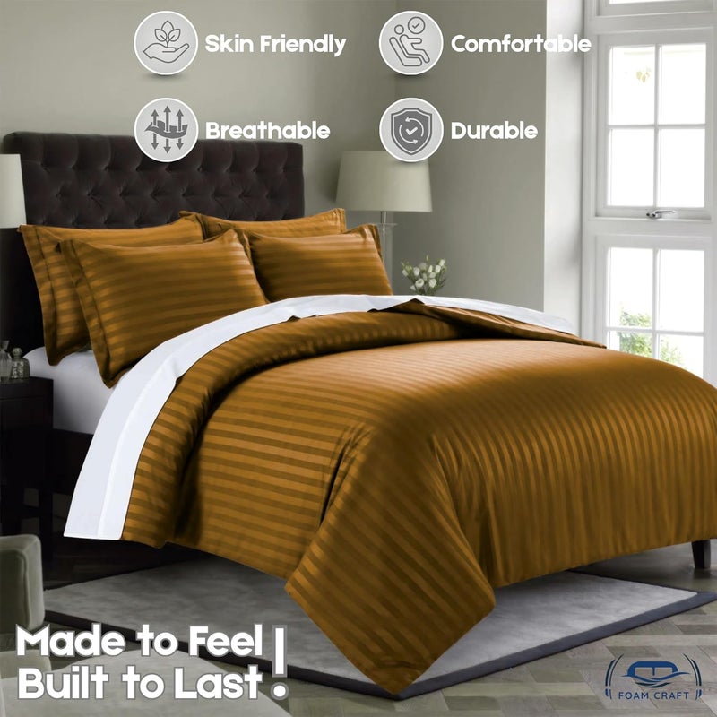 FOAM CRAFT Stripe 3-Piece Duvet Cover Set - 100% Cotton, Mocha, Twin Size - Image 3