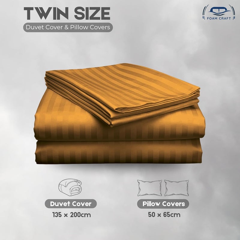 FOAM CRAFT Stripe 3-Piece Duvet Cover Set - 100% Cotton, Mocha, Twin Size - Image 2