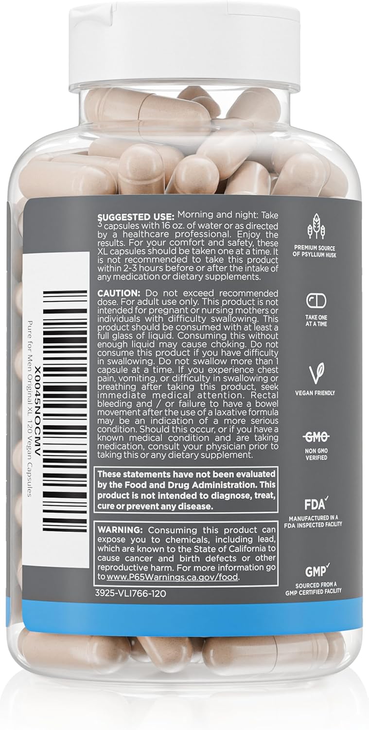 Pure for Men Stay Ready Fiber Extra Strength Supplement  Digestive Regularity  Bowel Movement  Gut Health Support  Vegan Cleanliness  Proprietary Formula  120 Vegan XL Capsules - Image 2