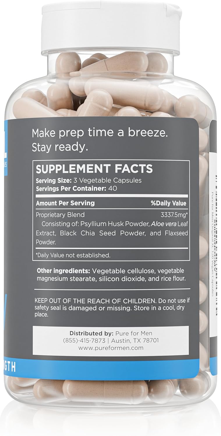 Pure for Men Stay Ready Fiber Extra Strength Supplement  Digestive Regularity  Bowel Movement  Gut Health Support  Vegan Cleanliness  Proprietary Formula  120 Vegan XL Capsules - Image 3