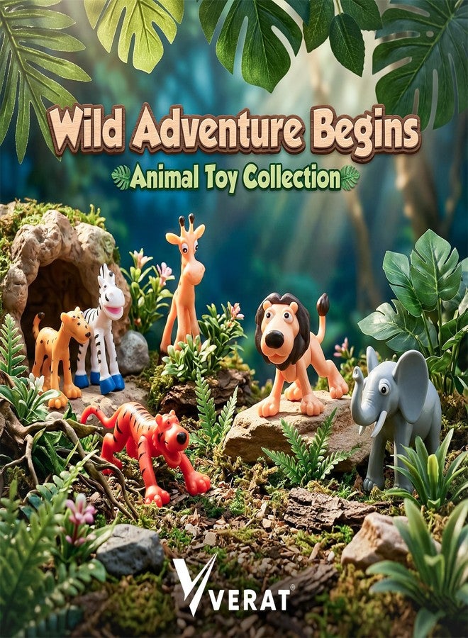 VERAT Animals Set of 6 Animals Figure Mini Animal Toy Set for Kids – Wild Jungle Animal Figures (Lion, Tiger, Elephant, Giraffe, Zebra, Leopard) Educational Learning Toys for Boys & Girls Jungle Toys - Image 3