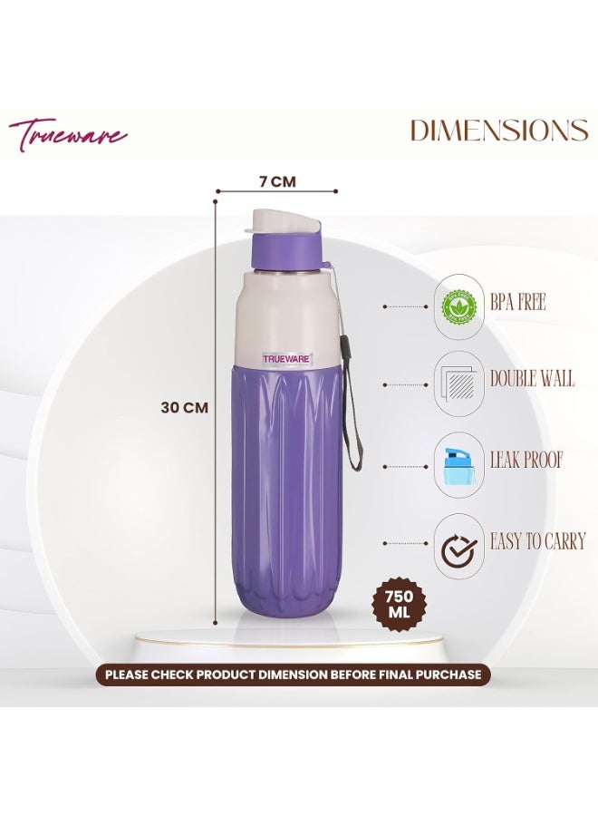 Trueware Aqua Benz Double Wall Inner Steel Outer Plastic 750 ML Hot and Cold Water Bottle | BPA Free | Food Grade| Leak Proof | School, Gym,Sports,Office, Travler Bottle - Image 3