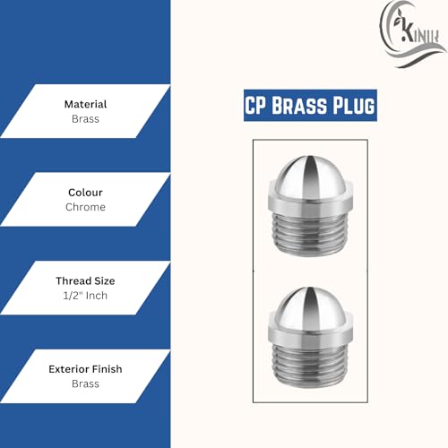 KINIK Chrome Plated Brass Plug 1/2 Inch Male Thread | Heavy-Duty Pipe End Cap with Round Head | CP Brass Plug for Plumbing & Water Line Closure - Image 5