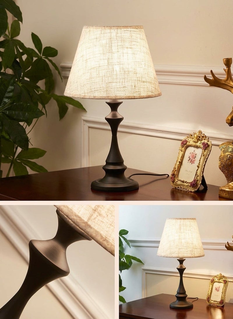 Vintage Iron Table Lamp with Linen Shade Nordic E27 Bedside Night Light Desk Lamp for Bedroom Living Room Decor - Image 4