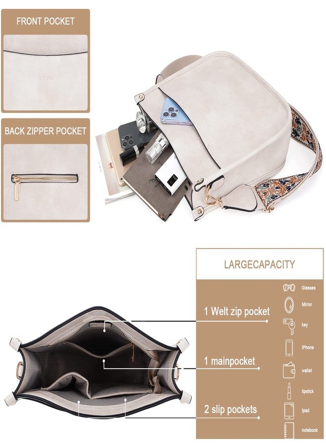 HKCLUF Crossbody Bags for Women Trendy Vegan Leather Hobo Handbags With 2PCS Adjustable Guitar Strap Shoulder Bucket Bags, A6-white, 11.81 inches x 3.93 inches x 10.62 inches - Image 3