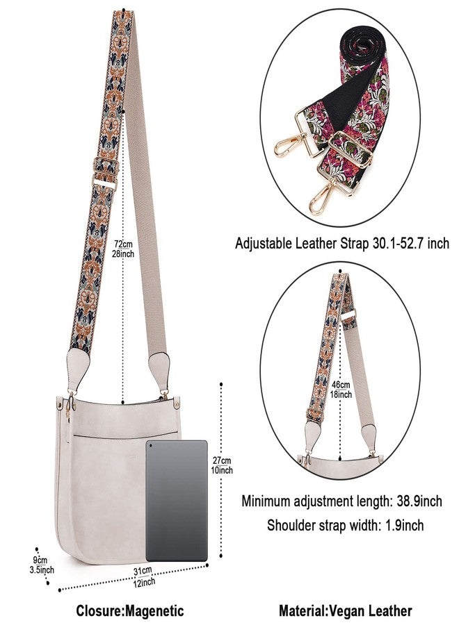 HKCLUF Crossbody Bags for Women Trendy Vegan Leather Hobo Handbags With 2PCS Adjustable Guitar Strap Shoulder Bucket Bags, A6-white, 11.81 inches x 3.93 inches x 10.62 inches - Image 4