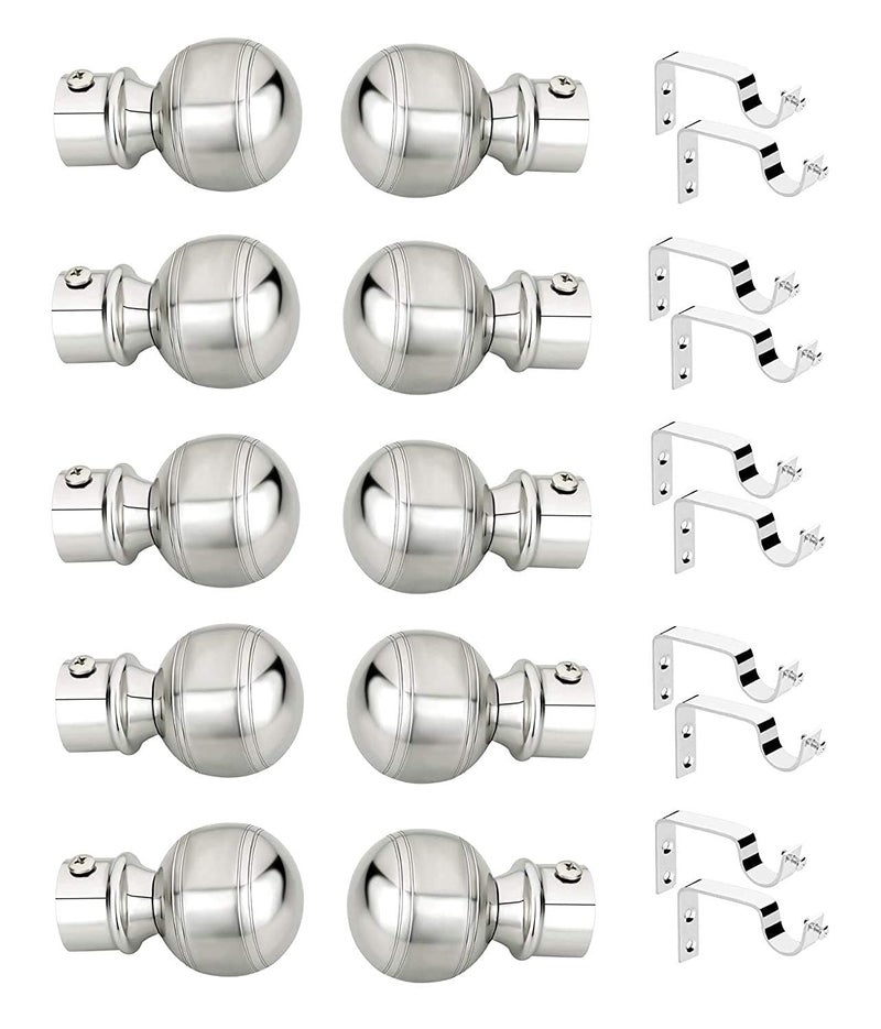 Arena Stainless Steel Curtain Bracket Set with Finials, Curtain Rod Holder Set for Doors & Windows, 1 Inch Parda Rod Holder for Doors & Window (10 pcs Parda Bracket, 10 pcs Supports,Silver) - Image 1