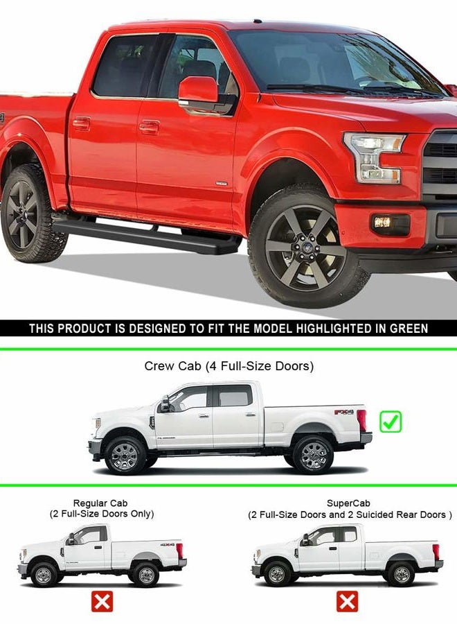 APS 6in Stainless Steel Black Running Boards Compatible with Ford F150 2015-2025 SuperCrew Cab & F150 Lightning 2022-2025 & F-250 F-350 Super Duty 2017-2025 Crew Cab (Nerf Bars Side Steps) - Image 2