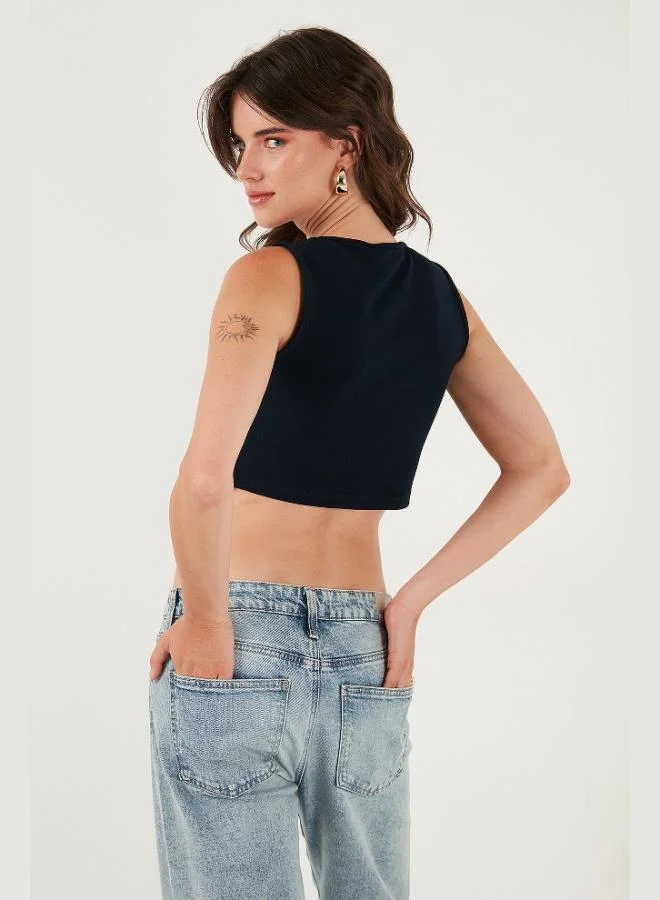 Lela  Lela Slim Fit Heart-Neck Buttoned Thick Strappy Crop Vest Women's VEST 5865497 for Women | Best Price UAE