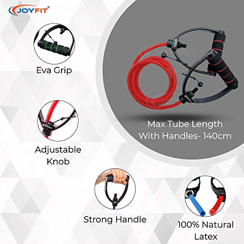 Joyfit Resistance Tube for Strength Training, Crossfit, Pilates with Adjustable Knob, Door Anchor & Workout Chart | Resistance Band for Men and Women [1Pc] (Red) - Image 2
