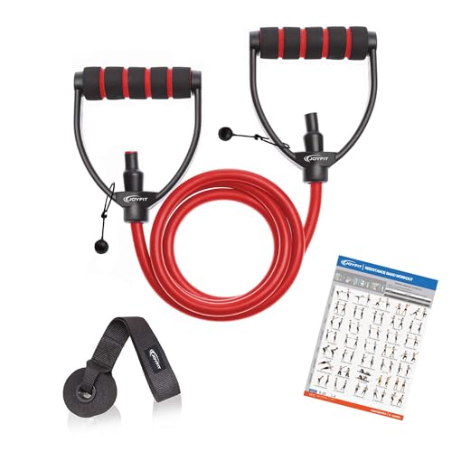 Joyfit Resistance Tube for Strength Training, Crossfit, Pilates with Adjustable Knob, Door Anchor & Workout Chart | Resistance Band for Men and Women [1Pc] (Red) - Image 1