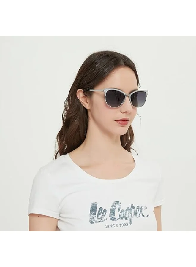لي كوبر Women's نظارات شمسية مستقطبة بإطار فضي وعدسات رمادية متدرجة عاكسة 52 مم - LC1031C01