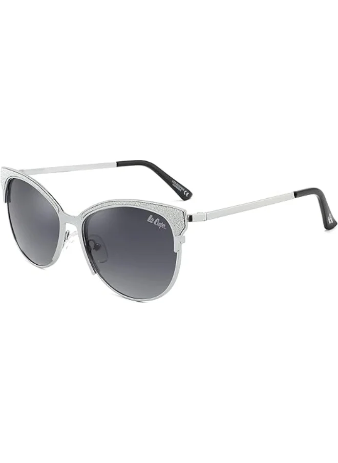 Lee Cooper Polarized Sunglasses Silver Frame Gradient Grey Mirror Lens 52mm  - LC1031C01