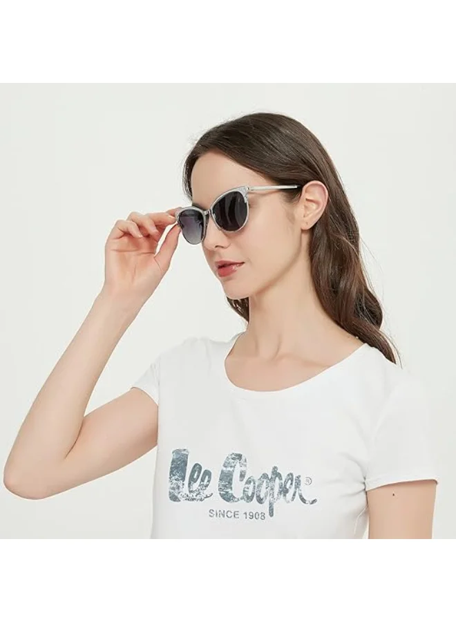 لي كوبر Women's نظارات شمسية مستقطبة بإطار فضي وعدسات رمادية متدرجة عاكسة 52 مم - LC1031C01