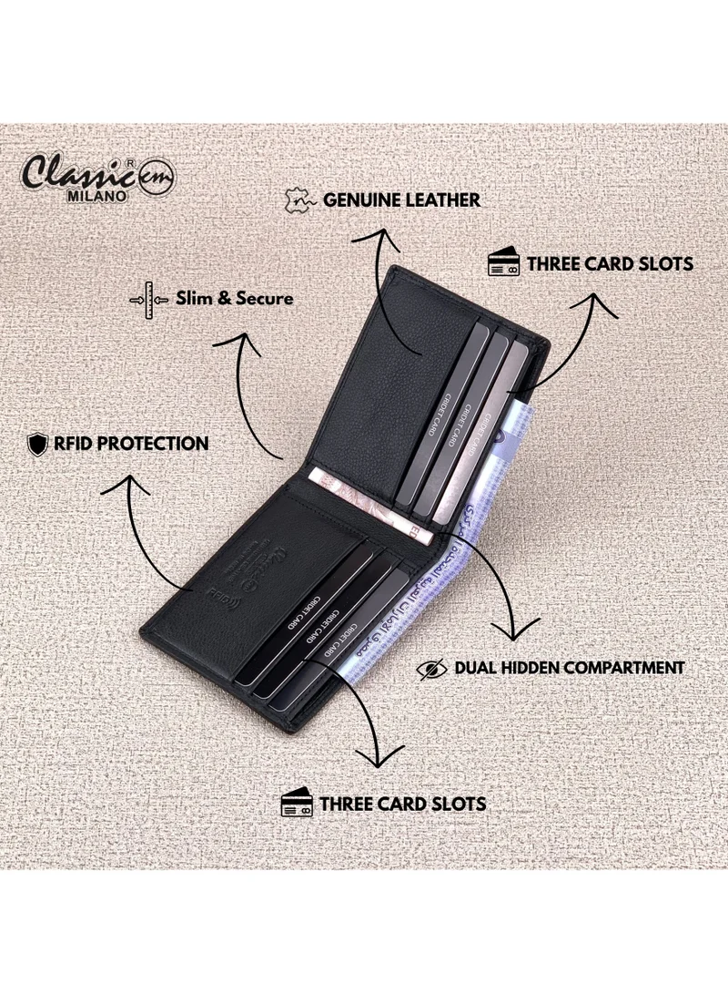 Classic Milano Black (CNH-2) Classic Milano Genuine Leather Wallet for Men – Slim Bifold Men’s Wallet with RFID Blocking, Multiple Card Slots – Stylish Mens Purse Wallets Gift for Husband, Father for Men | Best Price UAE