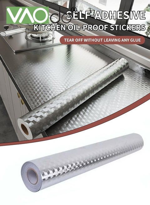 ملصق من رقائق الألومنيوم للمطبخ، ورق حائط مقاوم للزيت ومقاوم للماء، ورق ذاتي اللصق قابل للإزالة، ورق حائط من رقائق الألومنيوم قابل للنزع واللصق باللون الفضي