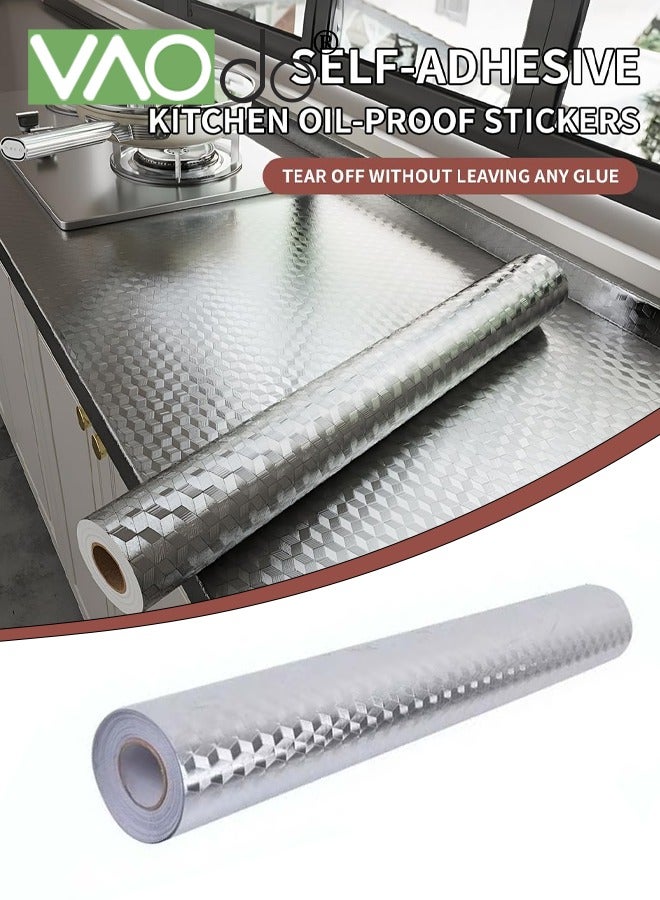 فاو دو ملصق من رقائق الألومنيوم للمطبخ، ورق حائط مقاوم للزيت ومقاوم للماء، ورق ذاتي اللصق قابل للإزالة، ورق حائط من رقائق الألومنيوم قابل للنزع واللصق باللون الفضي - Image 1