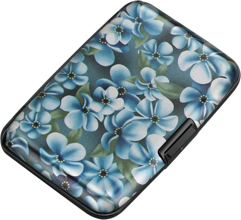 ELFISH Mini RFID Aluminum Wallet Credit Cards Holder Business Card Case Metal ID Case for Men Women(Cute Flowers) - Image 1