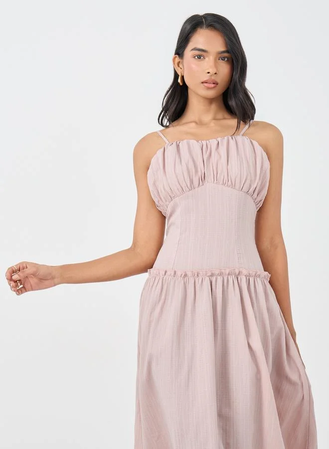 Take Two Take Two Textured Strappy A-Line Midi Dress with Ruffled Detail