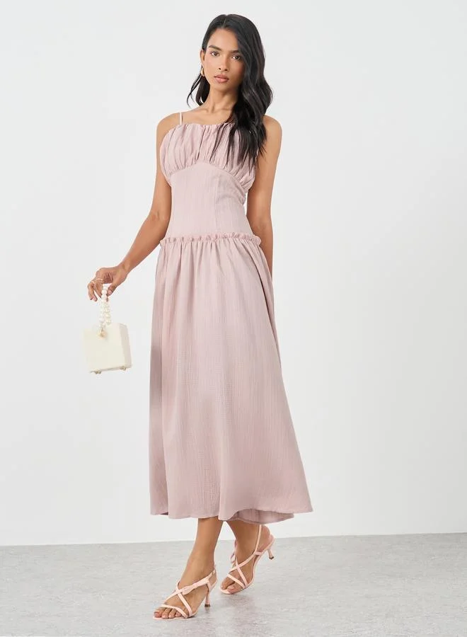 Take Two Take Two Textured Strappy A-Line Midi Dress with Ruffled Detail