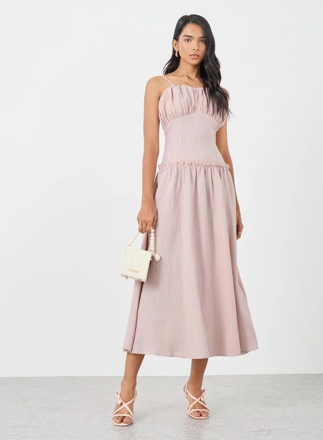 Take Two Take Two Textured Strappy A-Line Midi Dress with Ruffled Detail