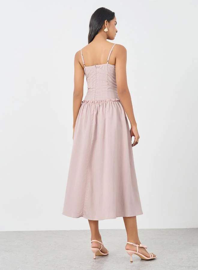 Take Two Take Two Textured Strappy A-Line Midi Dress with Ruffled Detail
