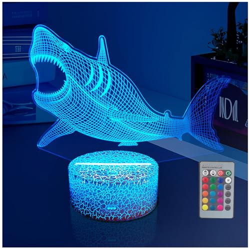 YODAFOOR Megalodon Night Light, Nursery Night Lamp for Kids, 16 Color Changing with Dimmable Remote Control, Toy Shark Gifts for Girls Boys Teen Kids Family, Bedroom Shark Theme Decortive - Image 1