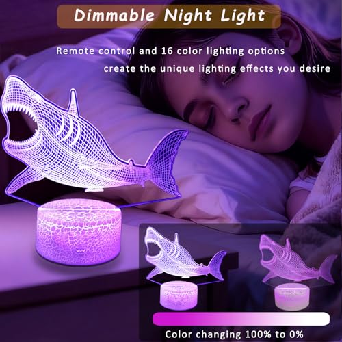 YODAFOOR Megalodon Night Light, Nursery Night Lamp for Kids, 16 Color Changing with Dimmable Remote Control, Toy Shark Gifts for Girls Boys Teen Kids Family, Bedroom Shark Theme Decortive - Image 4