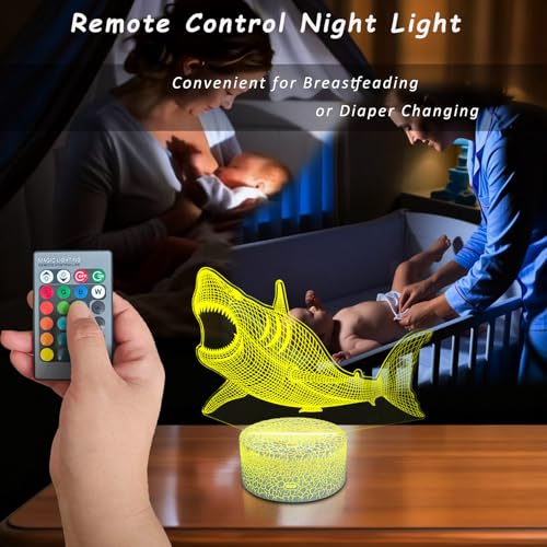 YODAFOOR Megalodon Night Light, Nursery Night Lamp for Kids, 16 Color Changing with Dimmable Remote Control, Toy Shark Gifts for Girls Boys Teen Kids Family, Bedroom Shark Theme Decortive - Image 2